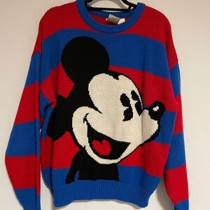Vintage Mickey Mouse Blue Red Stripe Disney Sweater Large J.G. Hook